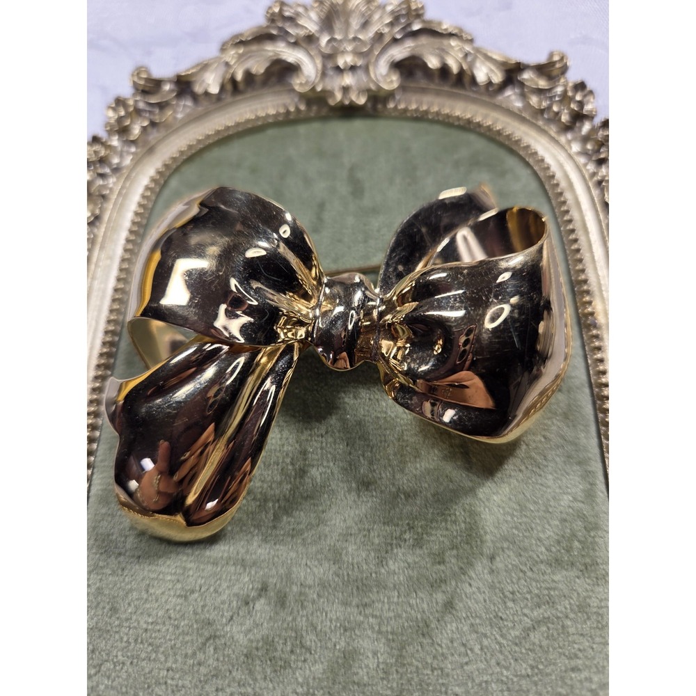 Monet Large Gold Tone Bow Brooch Vintage Sculptural Ribbon Statement Pin 3.5"